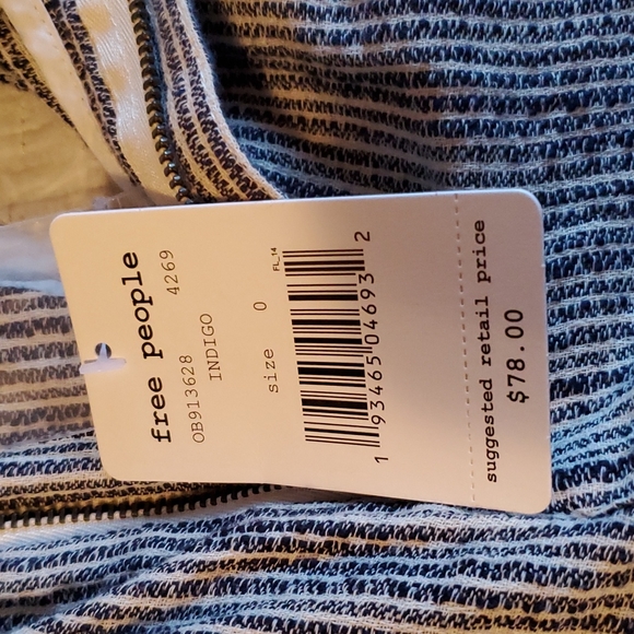 NWT Free People indigo cotton belted striped pants sz 0 small - Picture 5 of 11